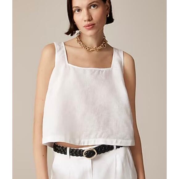 J.Crew Linen Square Neck Cropped Button Black Tank Black Sz M #595 - Picture 5 of 6